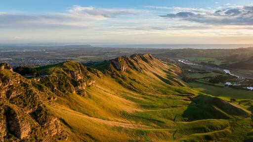 Panorama view from Te Mata Peak at sunrise, Hawke’s Bay, New Zealand.