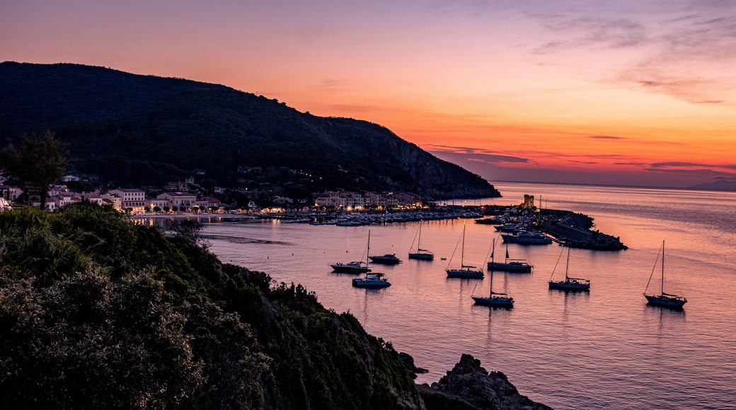 Sunset over the charming village of Marciana Marina on Elba Island in Tuscany Italy