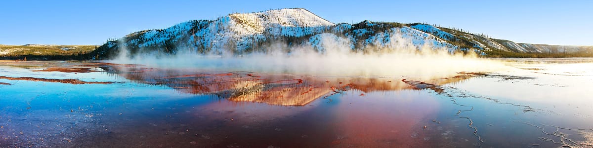 Steam Rising from Grand Prismatic Spring (Panorama) - Yellowstone National Park, Wyoming
