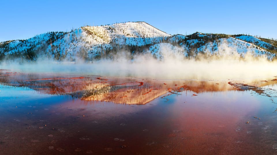 Steam Rising from Grand Prismatic Spring (Panorama) - Yellowstone National Park, Wyoming