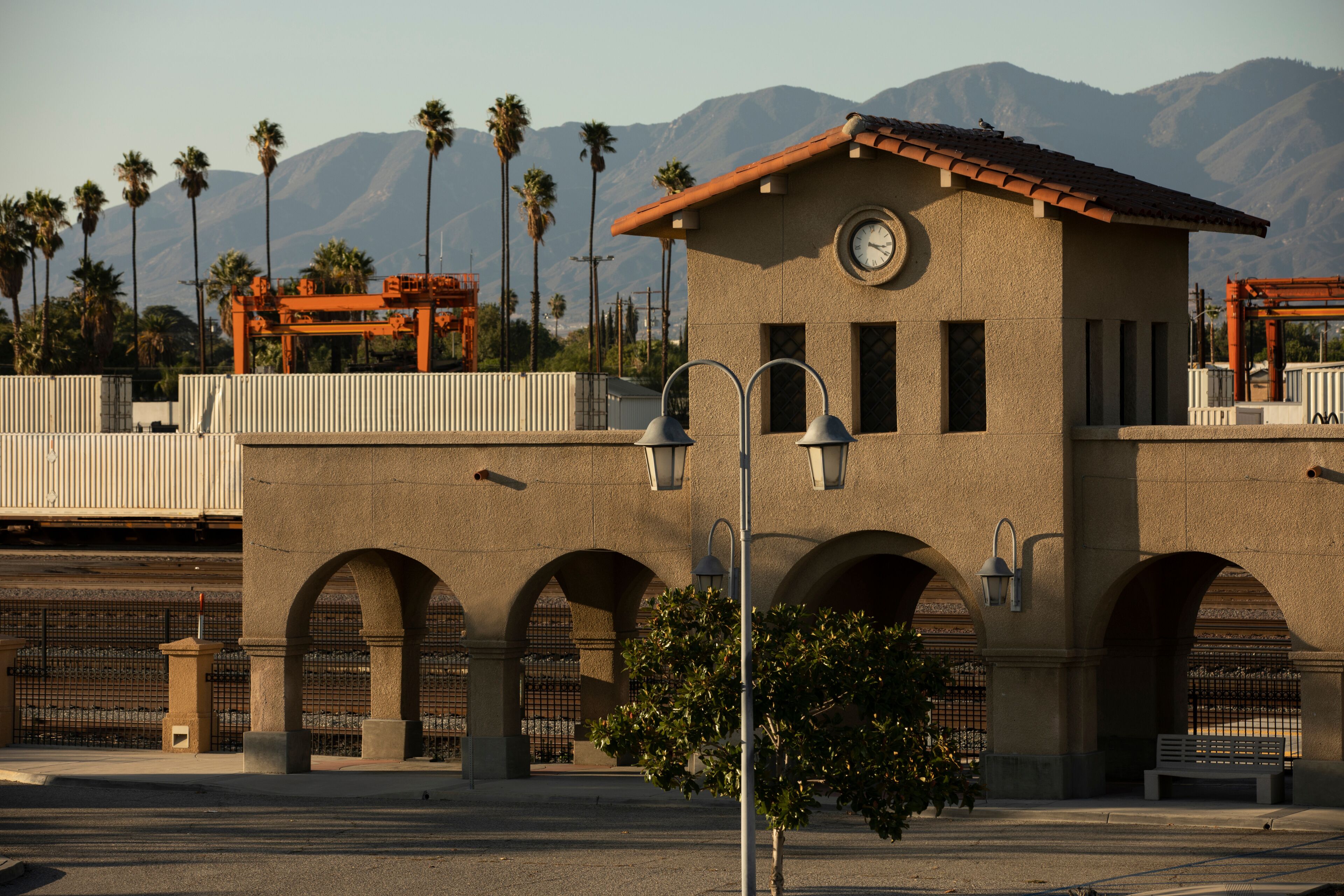 Afternoon view of the historic 1918 downtown train station of San Bernardino, California, USA.