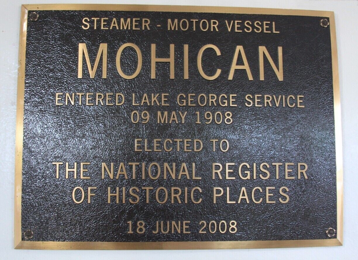 A plaque inside the Lake George Steamboat Company's Mohican.