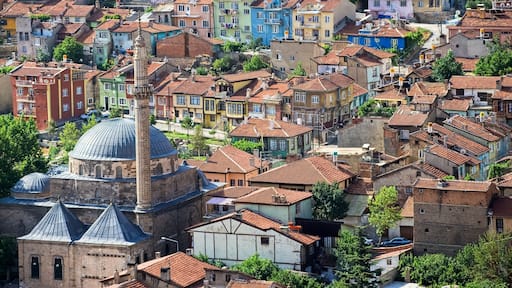 Panoramic aerial view of an old oriental city of Afyon, Turkey