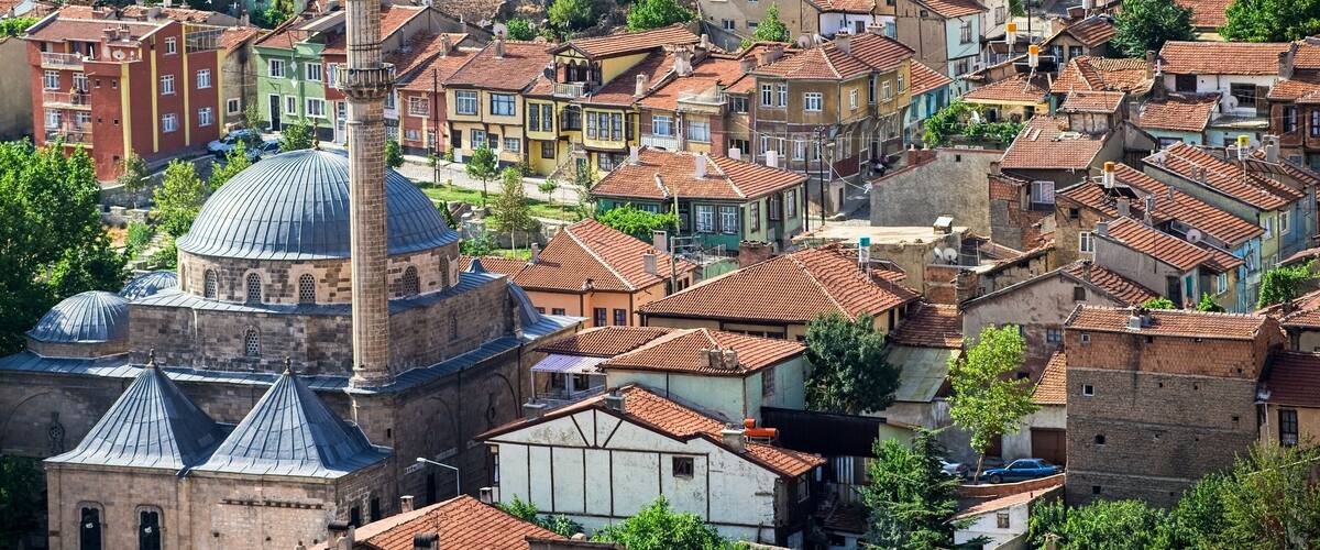 Panoramic aerial view of an old oriental city of Afyon, Turkey