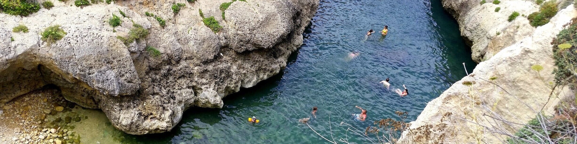 Small swimming area in Gozo. Not too crowded. Located in a small canyon.