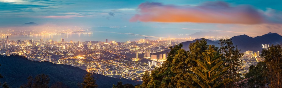 Beautiful view of George Town from Penang Hill. Panorama