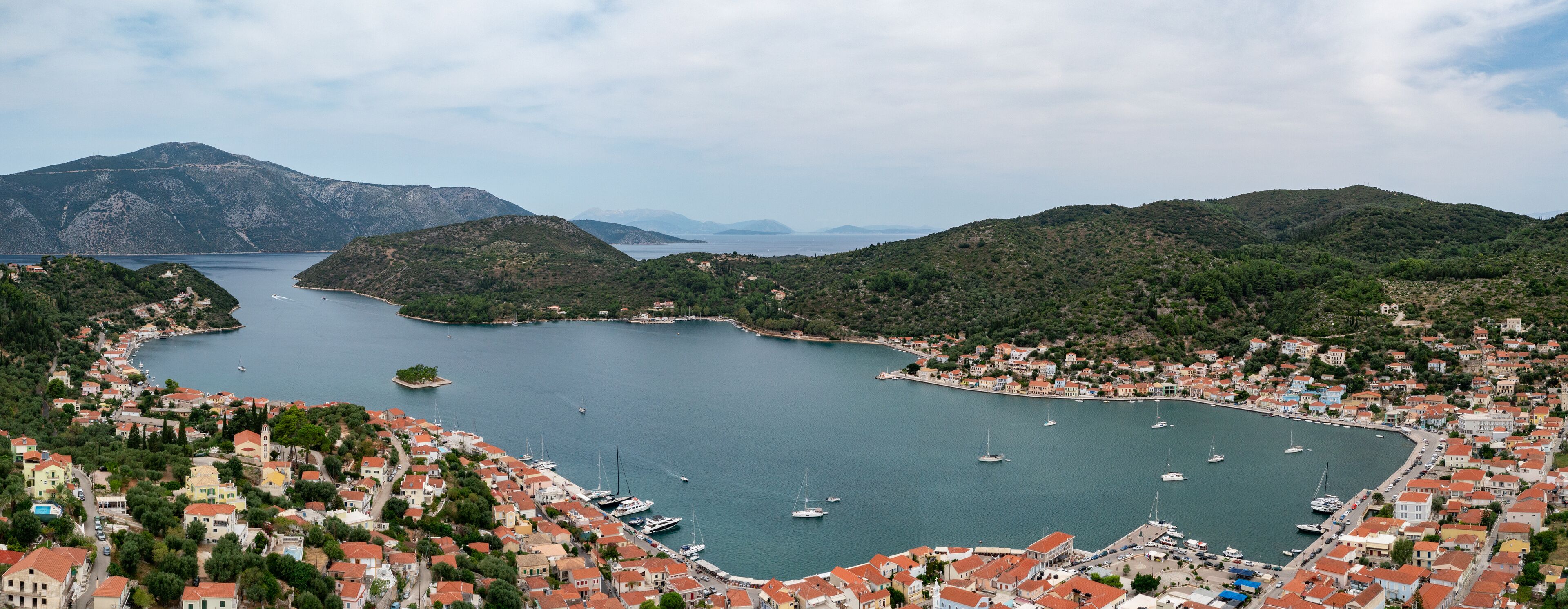 Aerial view of Vathi on the island of Ithaca