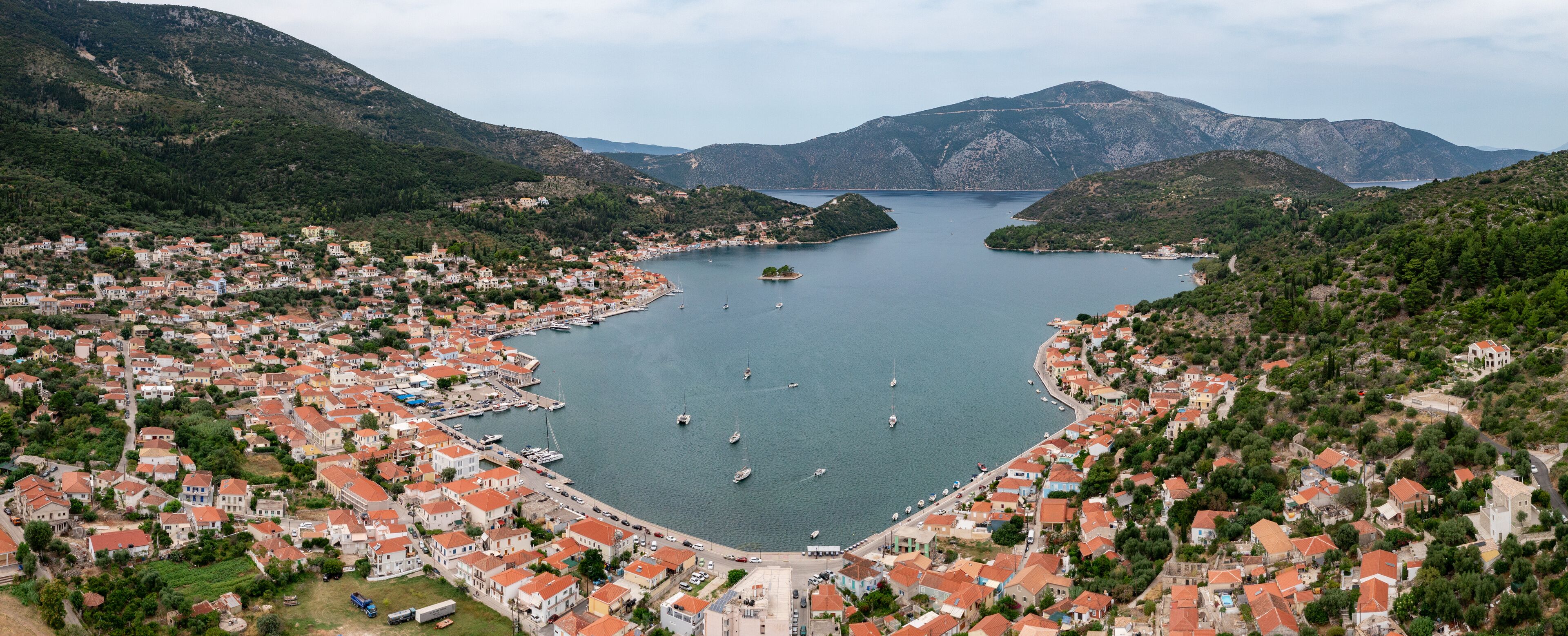 Aerial view of Vathi on the island of Ithaca