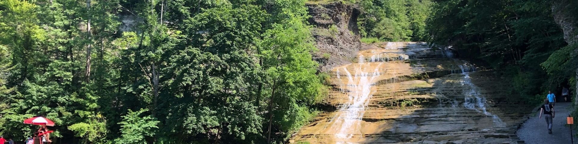 The grassy area beside the swimming area isn’t particularly large. It’s both in the sun and under shaded trees with picnic tables scattered. Many people lounge on towels or bring fold out chairs, content with location and not swimming while others jump in or simply dip their feet. The hiking trail along the fall takes you high and isn’t for those who dislike the stairs, but staying below isn’t half bad either. #hiking #waterfalls #upstateny #stateparks #swimmingholes