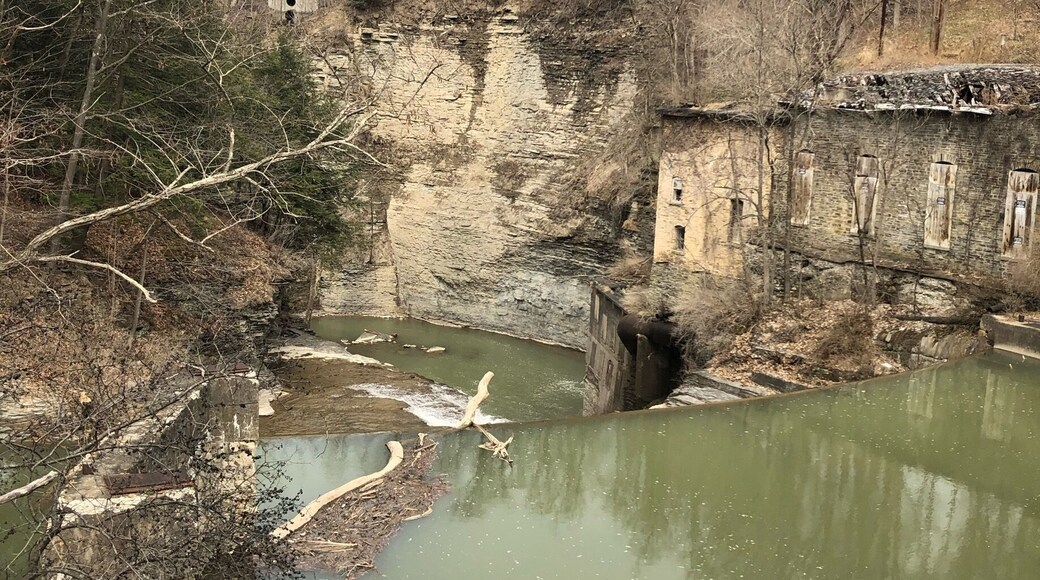 Neat old abandoned dam. Steep hike down, but great for Urban Exploration!