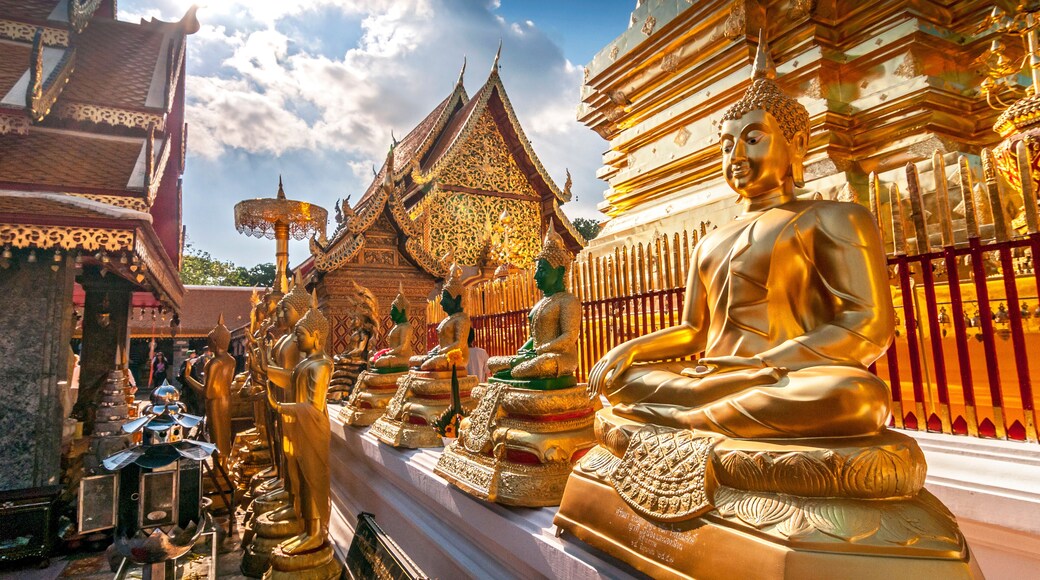 Line of Golden Buddhas at Wat Phrathat Doi Suthep Chiang Mai Thailand.