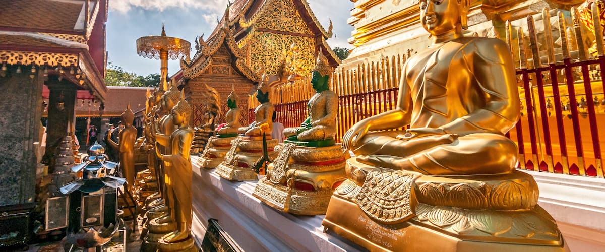 Line of Golden Buddhas at Wat Phrathat Doi Suthep Chiang Mai Thailand.