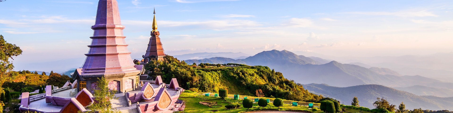Landscape of two pagoda on the top of Inthanon mountain, Chiang Mai, Thailand.