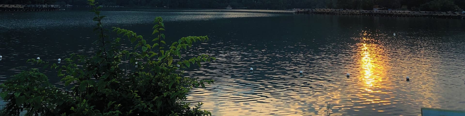 Beautiful mountain and lake at sunset.