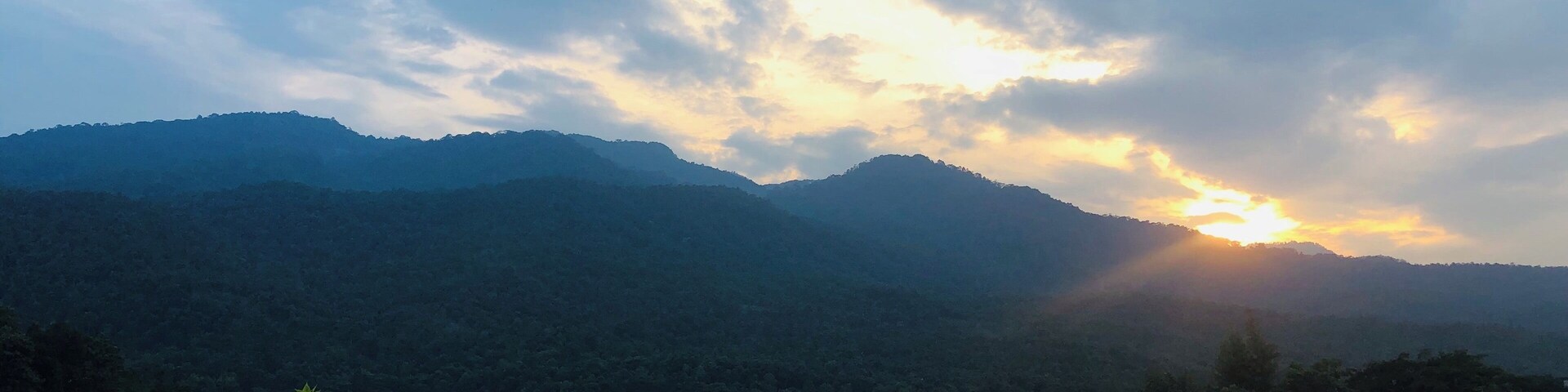 Beautiful mountain and lake at sunset.