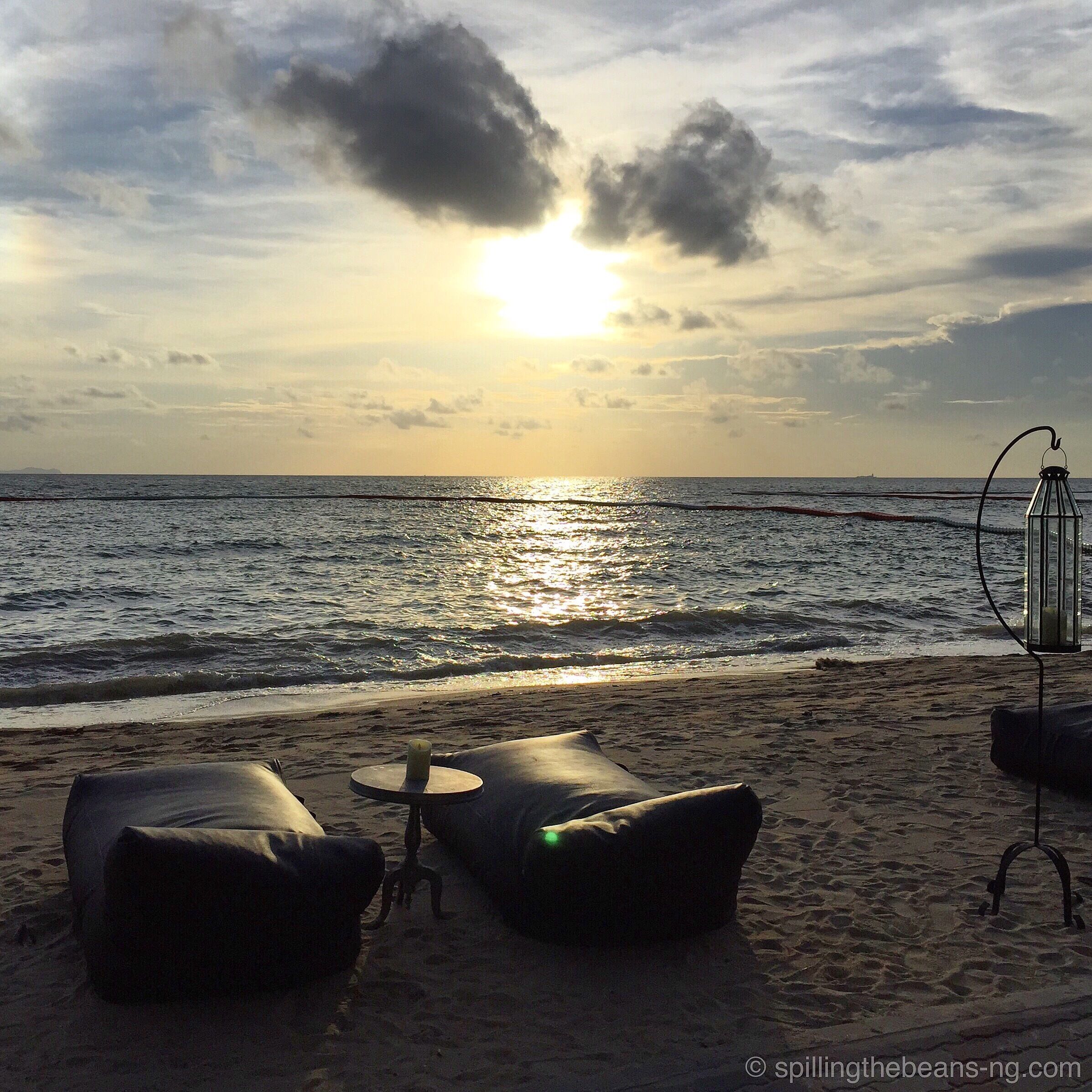 The best seats in the house aren't in the house! 
How about this for a restaurant view? Also, doesn't it look like the sun has wings?

#beach #pattaya #thailand #troveon #waterlust 
