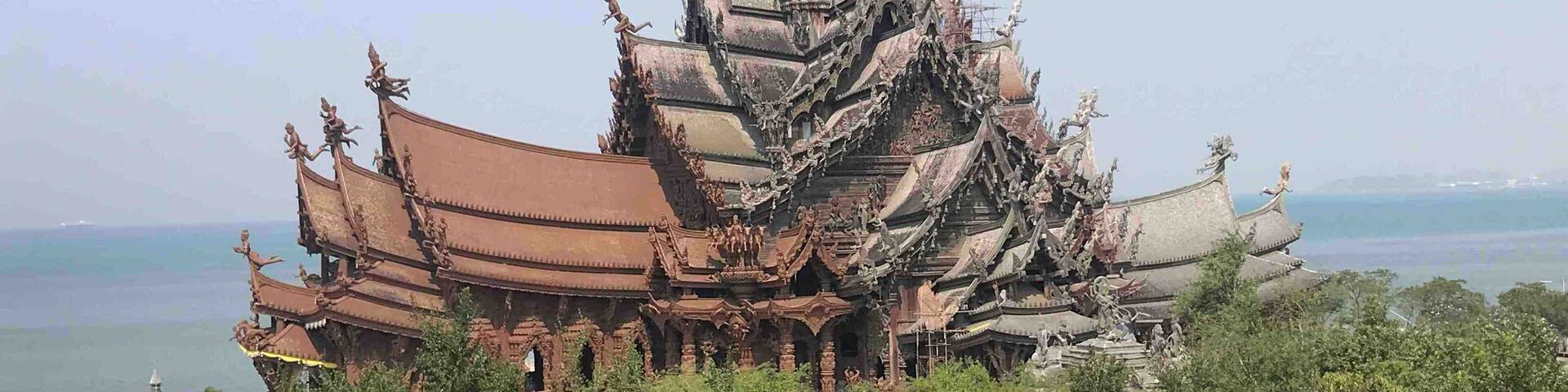 The Sanctuary of Truth in Pattaya, Thailand, constructed completely from wood carvings.
