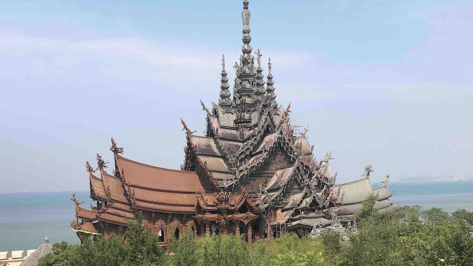 The Sanctuary of Truth in Pattaya, Thailand, constructed completely from wood carvings.