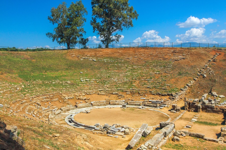 The ancient Greek theater of Stratos, in Agrinio region, Etoloakarnania prefecture, Central Greece. ; Shutterstock ID 1266994978; Purchase Order: -
