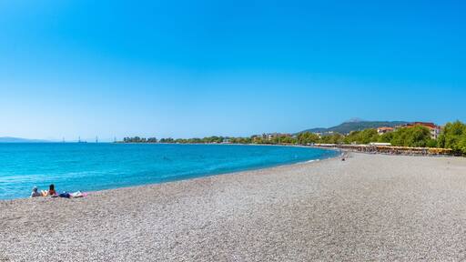 View of the beach of Nafpaktos, Lepanto with the fortress, Greece.