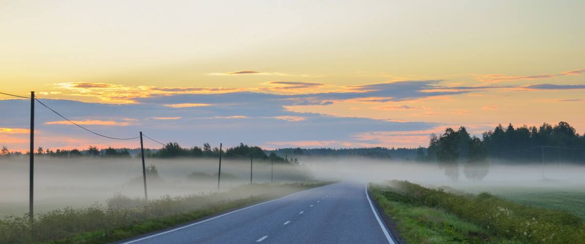 Sunrise in the countryside in Ostrobothnia region in Central Finland