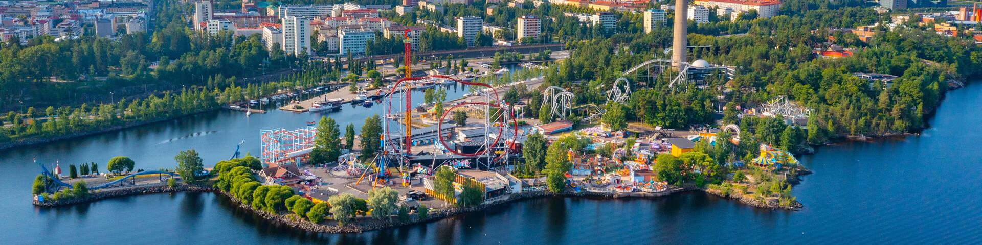 Panorama view of Särkänniemi amusement park in Tampere, Finland