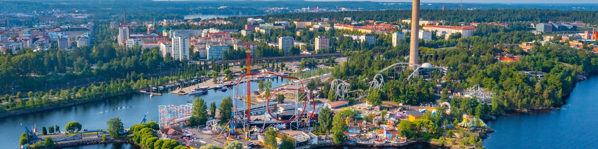 Panorama view of Särkänniemi amusement park in Tampere, Finland