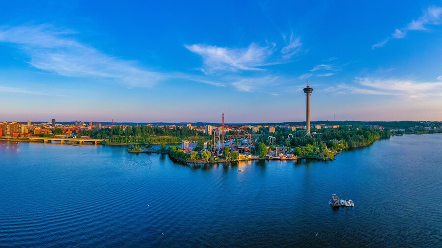 Aerial view of Särkänniemi amusement park in Tampere, Finland.