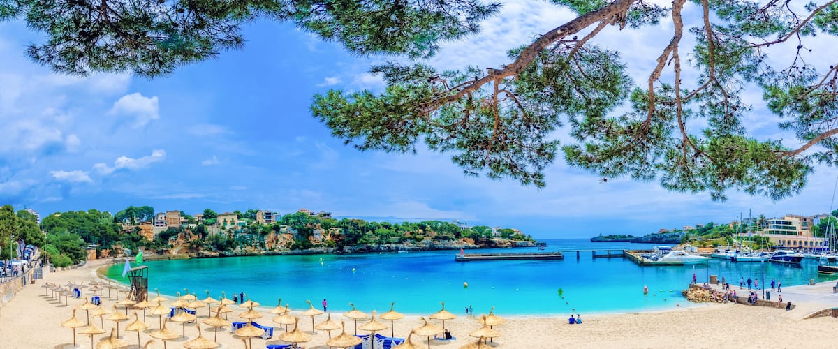 Panoramic view of Cala Romantica Drach beach in Mallorca Island, Spain