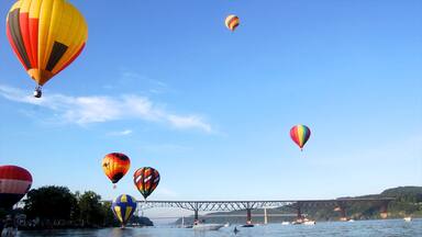 Poughkeepsie showing a river or creek, a bridge and ballooning