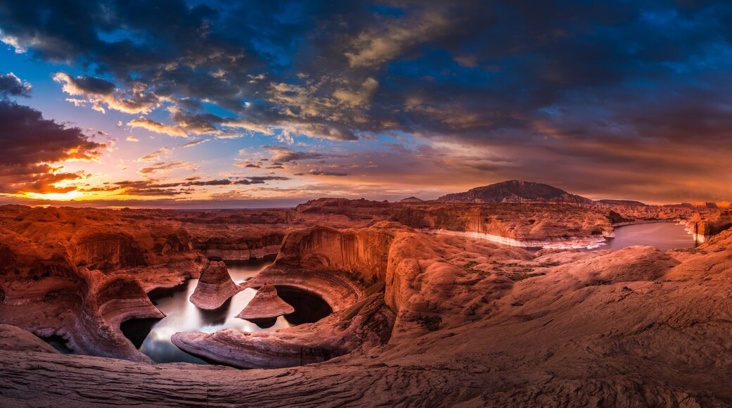 Reflection Canyon and Navajo Mountain at Sunrise Panorama