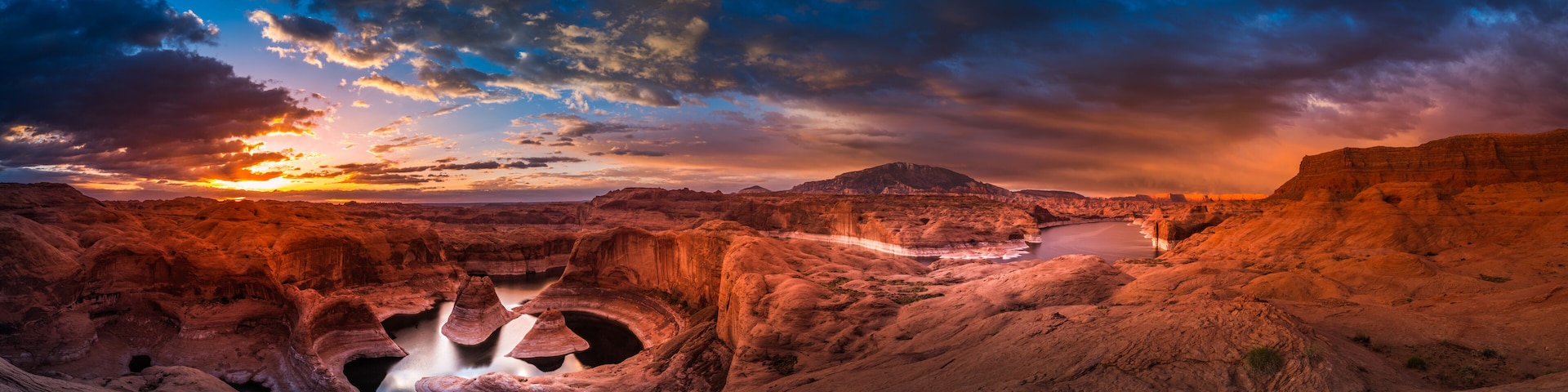 Reflection Canyon and Navajo Mountain at Sunrise Panorama