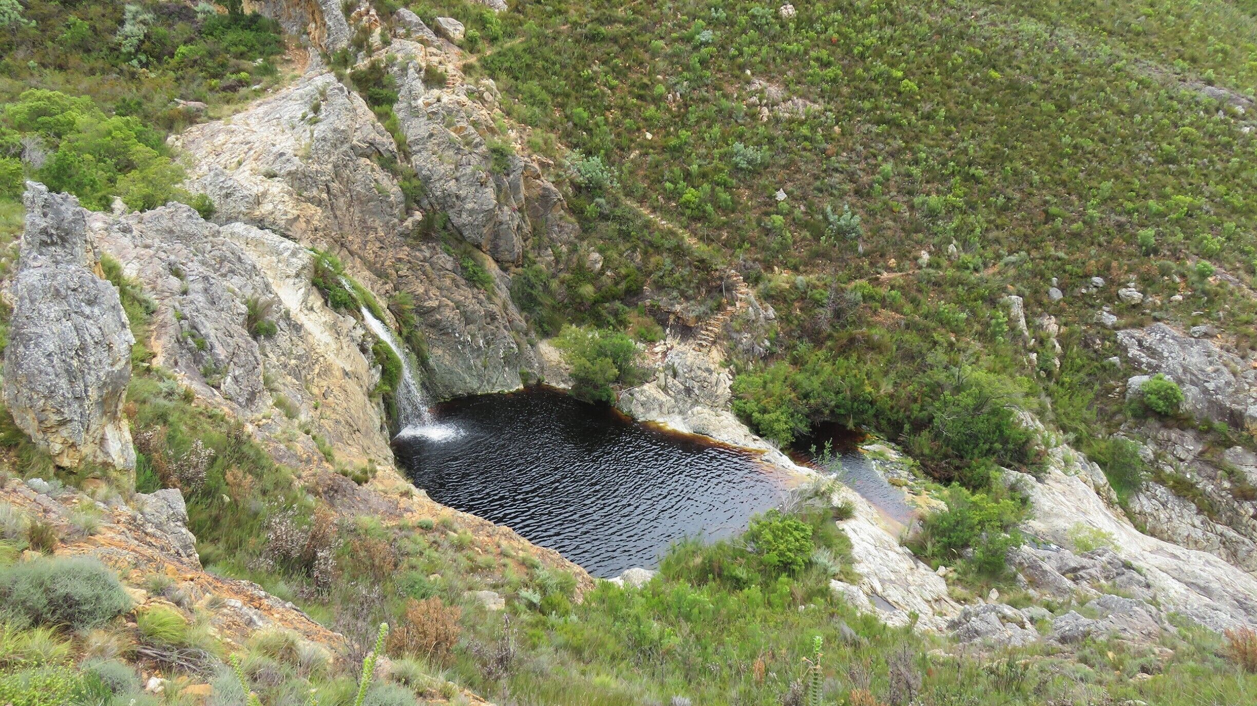 View of Boesmanskloof pools and waterfall