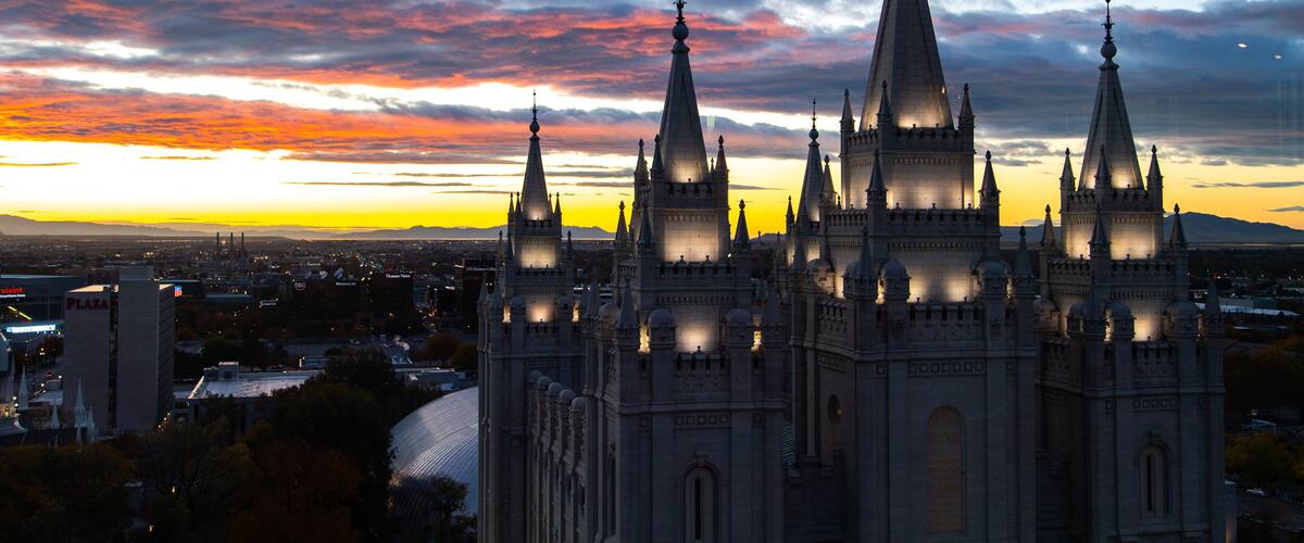 Northern Utah - Salt Lake City which includes a city, heritage architecture and a sunset