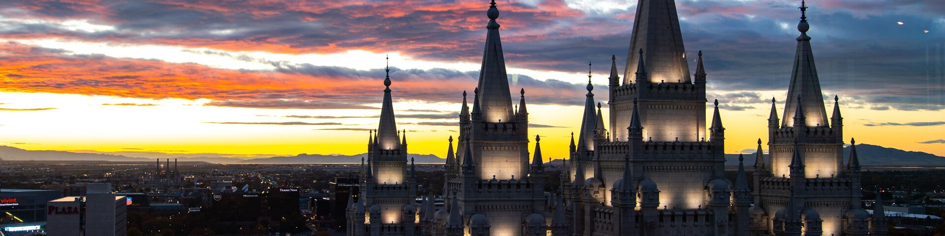 Northern Utah - Salt Lake City which includes a city, heritage architecture and a sunset