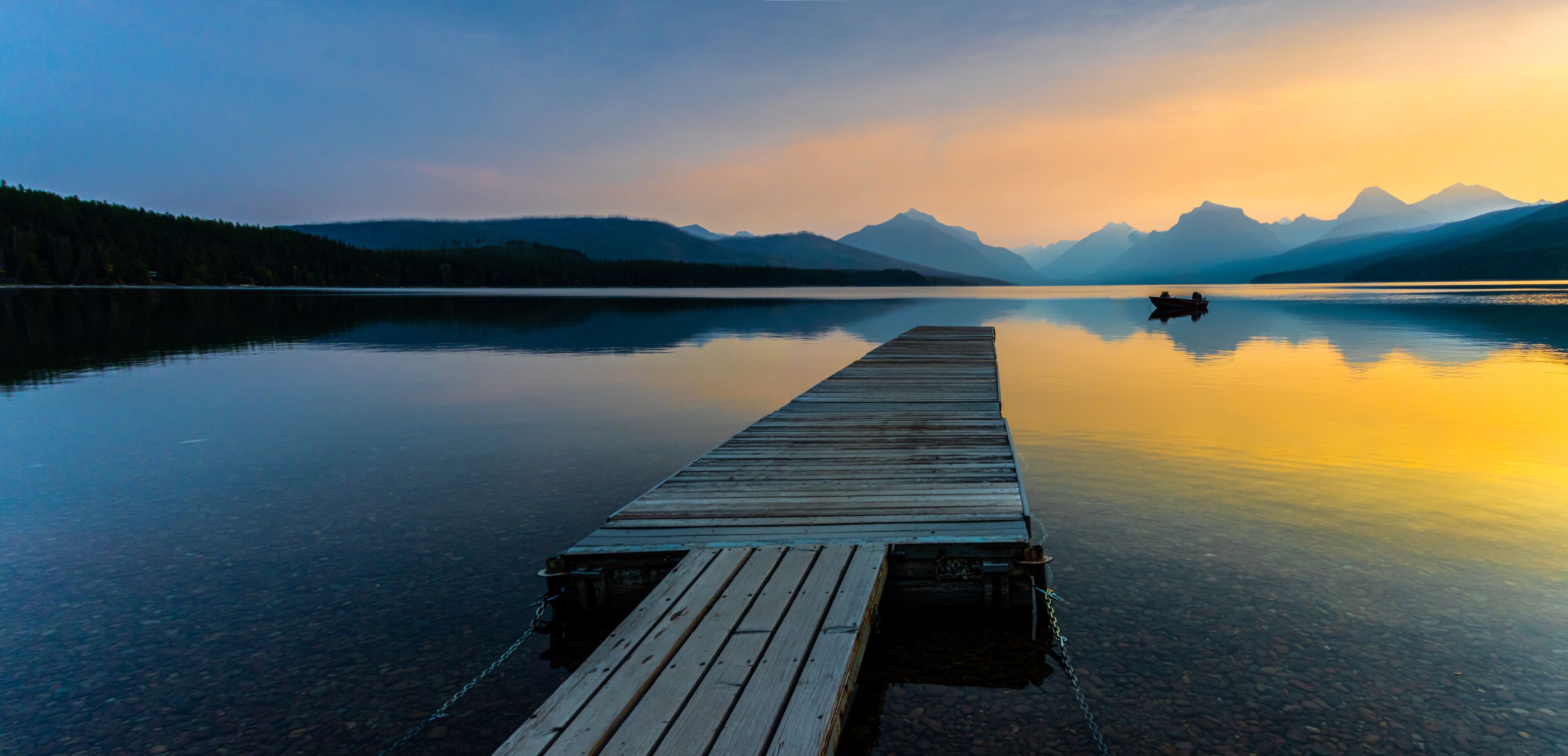 Floating Pier Extending Onto Lake McDonald at Apgar, Glacier National Park, Montana, USA