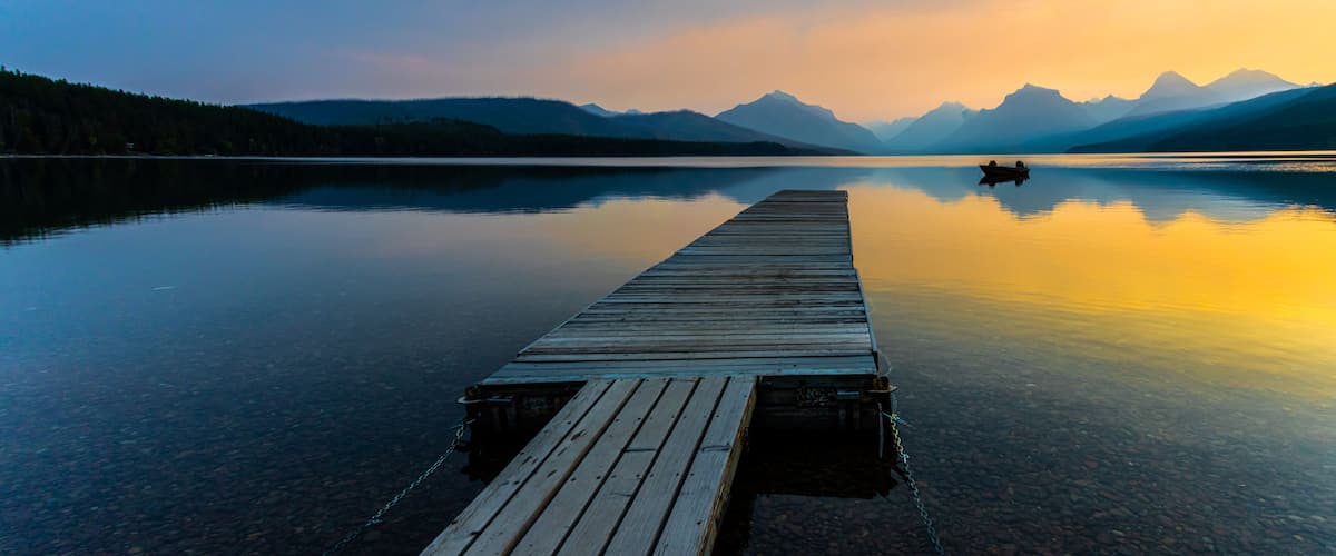 Floating Pier Extending Onto Lake McDonald at Apgar, Glacier National Park, Montana, USA