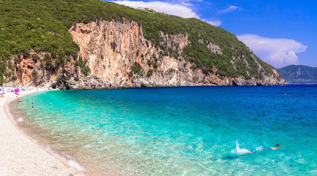 Best beaches of Epirus, Greece. Panorama of Lichnos - stunning beach with turquoise water near Parga town. Greek summer holidays