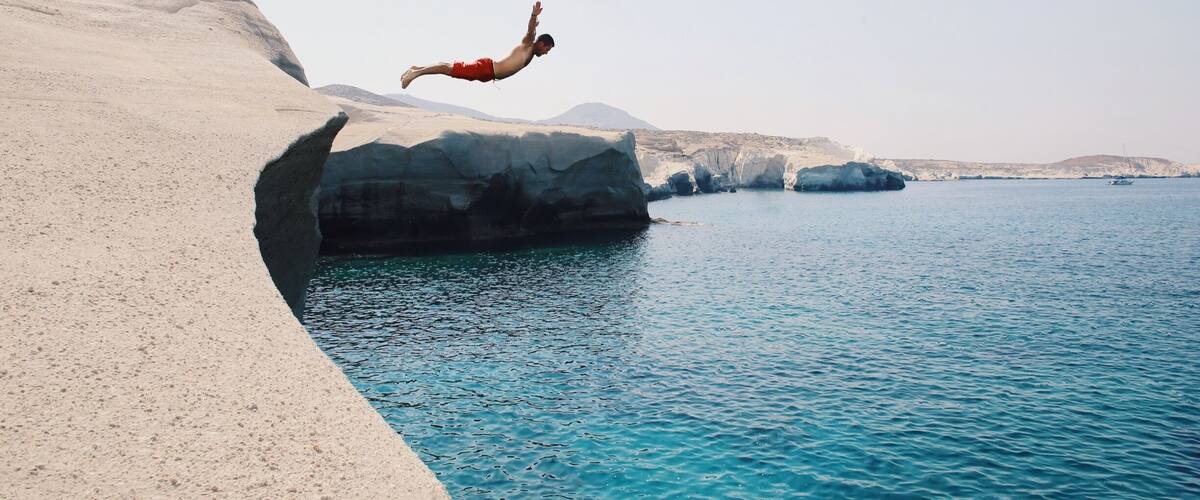 Sarakiniko beach on the north shore of the island of Milos. The white rocks here are often compared to the lunar surface of the moon. Definitely worth the day trip to one of the most beautiful beaches in the Aegean.