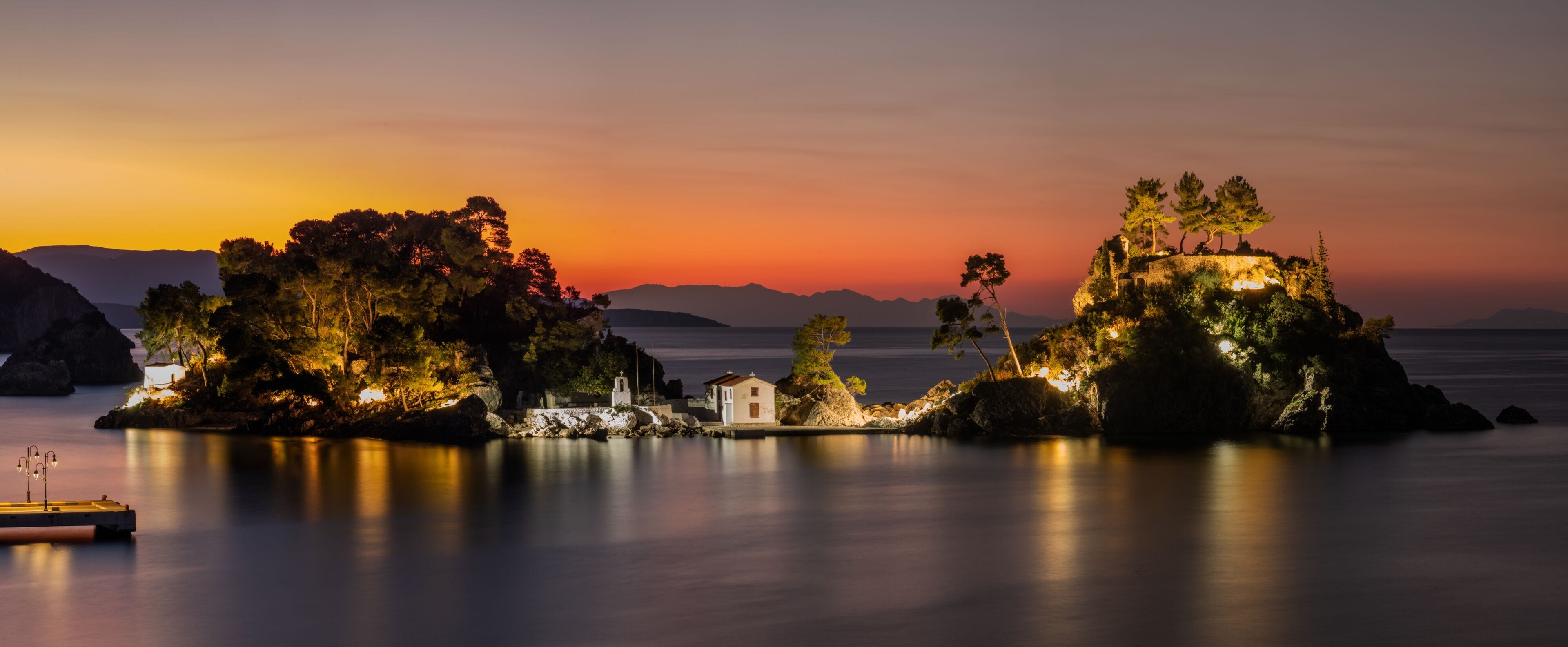 Ruins on a small island near the resort of Parga, Greece-night photography