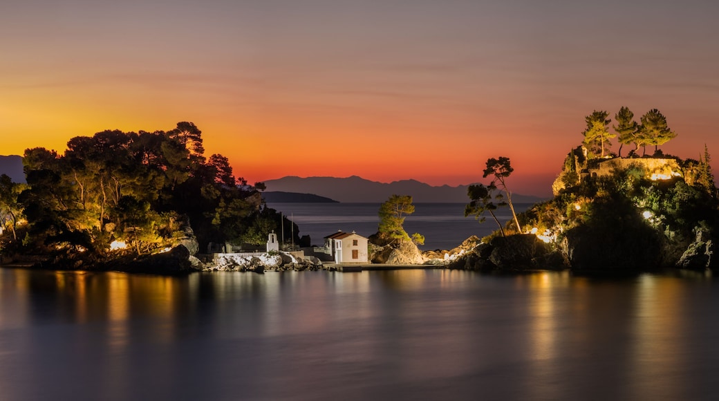 Ruins on a small island near the resort of Parga, Greece-night photography