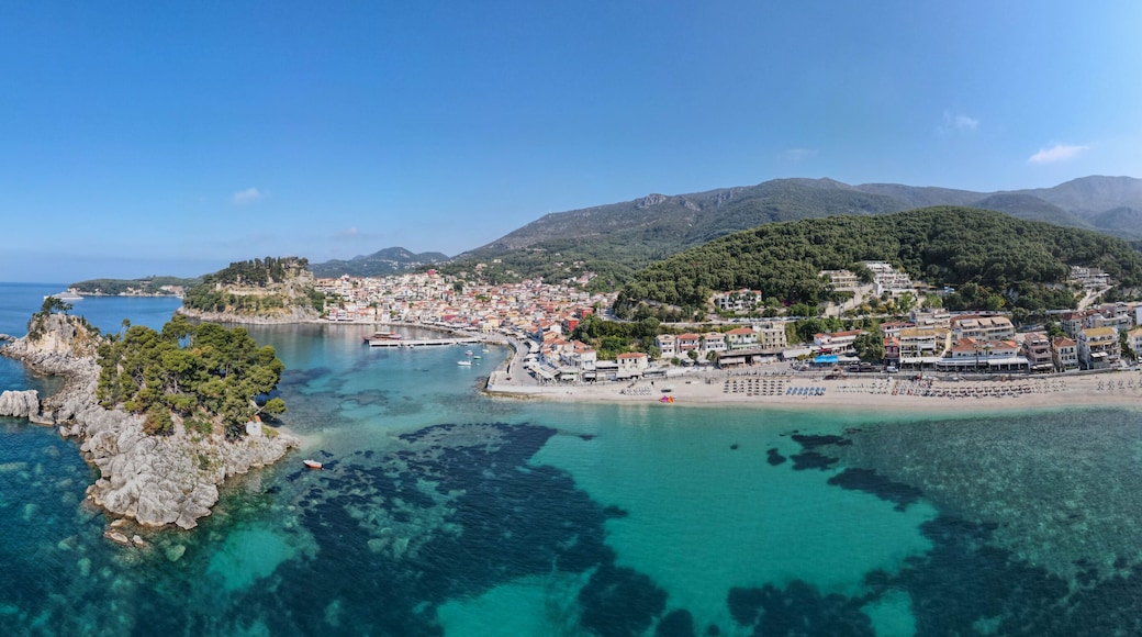 Drone view at the touristic village of Parga in Greece