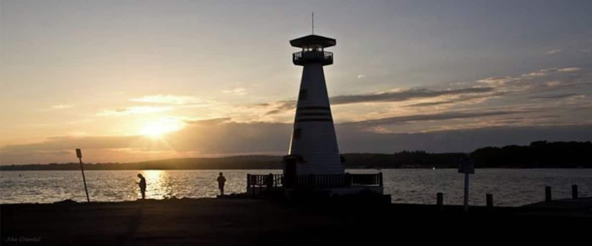 Sunset on Chautauqua Lake. A ride on the Summer Wind or fish from the shore is a great way to spend the afternoon.  Celeron is also the birth town of Lucy Ball.