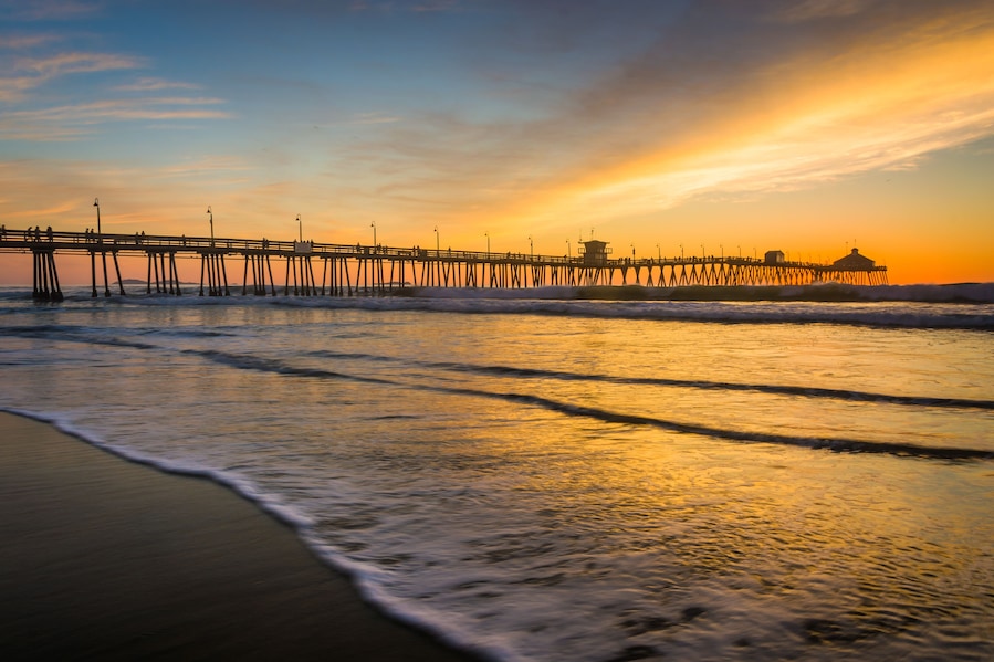 Waves in the Pacific Ocean and the fishing pier at sunset, in Imperial Beach, California.; Shutterstock ID 254142166