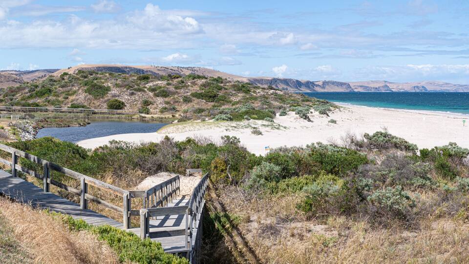 Normanville Boardwalk, popular summer tourist spot, Fleurieu Peninsula, South Australia.