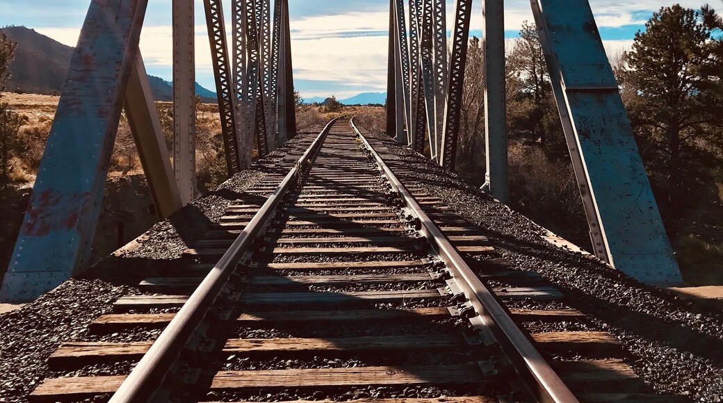 Railroad Bridge is a popular put-in spot for rafters on the Arkansas River. Rail tracks are no longer in use...