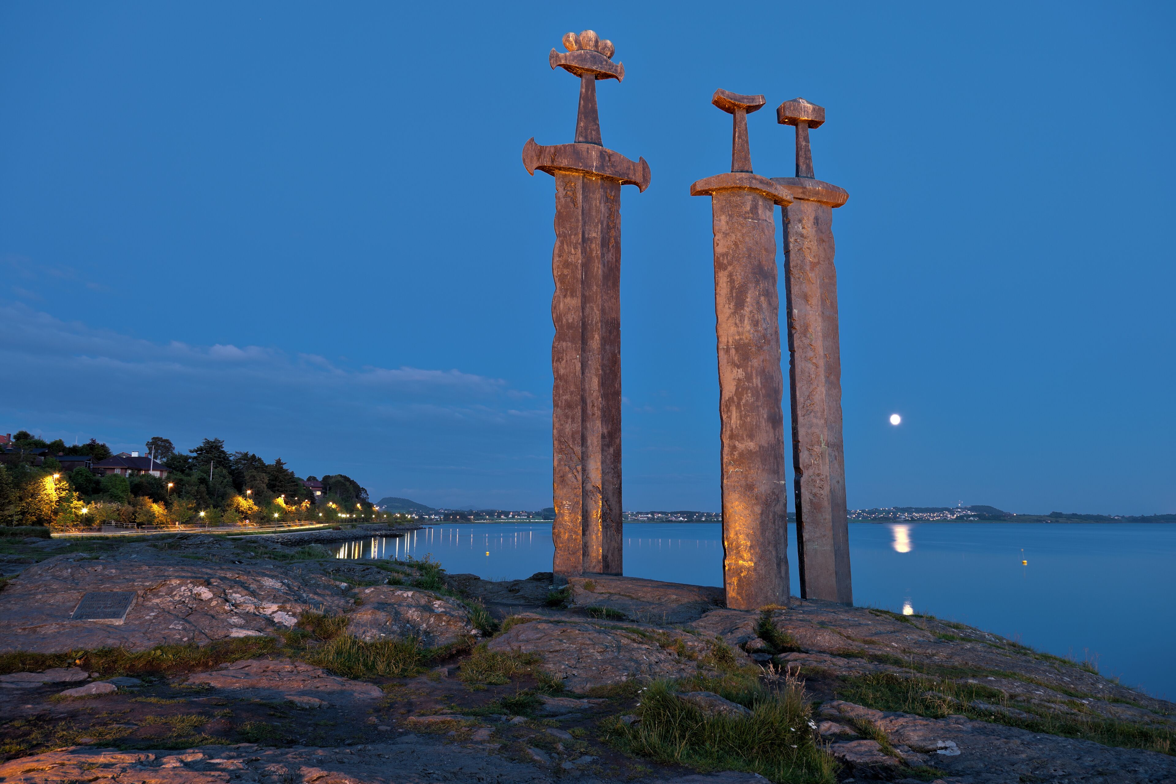 Hafrsfjord Swords in Rock night, Norway.