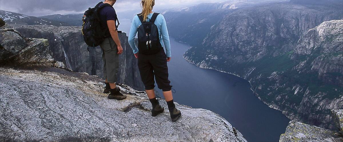 Stavanger which includes mountains, hiking or walking and landscape views