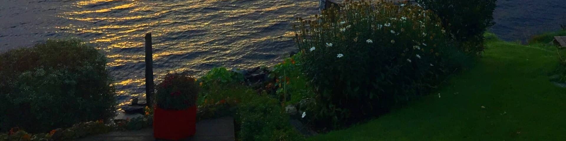 Morning view from a cabin on the island Ombo in Rogaland, Norway.
One can just sit and breath in the view. If you are lucky you can spot Porpoises ( even Orcas has ventured passed chasing Herring)