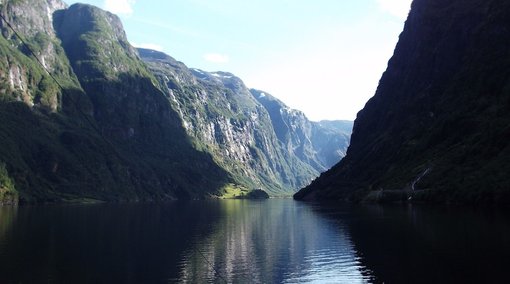 Ferry in Sognefjord, arriving to Gudvagen